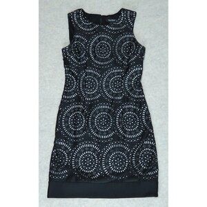 White House Black Market Shift Dress Black Crochet Midi Lined Women's Size 6